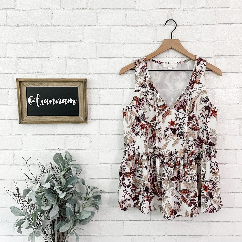 c&e White Floral Sleeveless Peplum Top - Picture 1 of 12